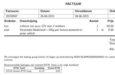 "Verzenden Nederland <10kg per human powered express vehicle"