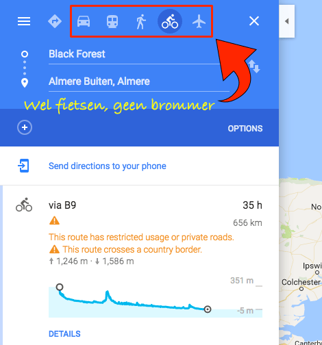 Vervoersopties in Google Maps