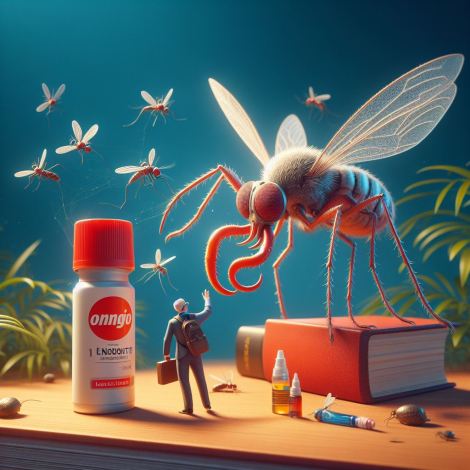 Illustratieve afbeelding dat een mug met een niet-bestaand insectwerend middel verbeeld, gegenereerd met AI